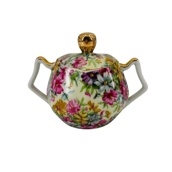 Vintage Nippon Yoko Boeki Cream And Sugar Dish Set Servers Pink Floral JAPAN - Picture 13 of 14